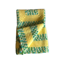 Load image into Gallery viewer, Need a great gift for baby? Look no further! This cute, gender neutral blanket is perfect for baby. It comes made in yellow and a green mix. (Green mix includes yellow, white, turquoise).    Size: 31&quot;L x 30&quot;W
