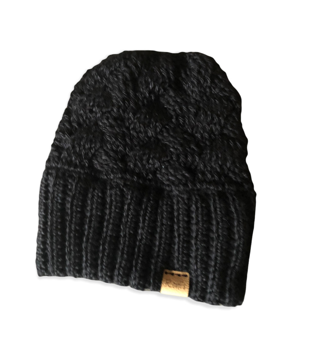 Cable Messy Bun Beanie