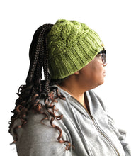 Load image into Gallery viewer, Cable Messy Bun Beanie
