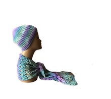 Load image into Gallery viewer, Purple &amp; Teal Beanie and Scarf Set
