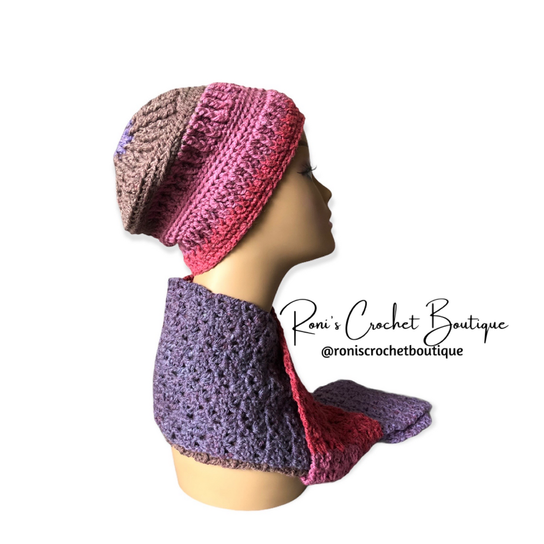 Plum Beanie and Scarf Set