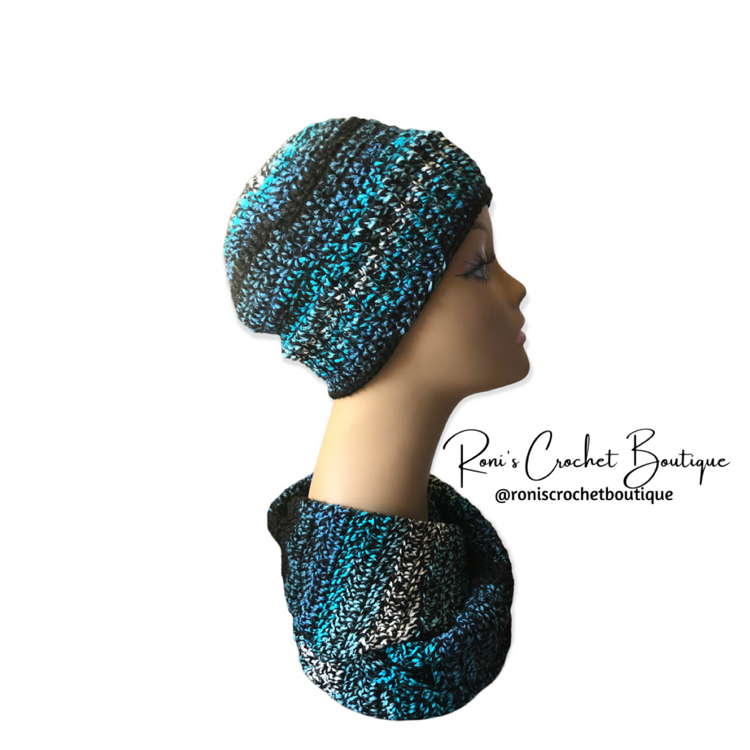 Ridge Black Beanie and Scarf Set